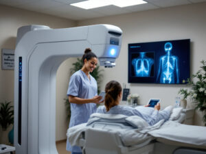 Patient preparing for a barium X-ray in a modern overseas clinic, showing the ease and affordability of radiology abroad